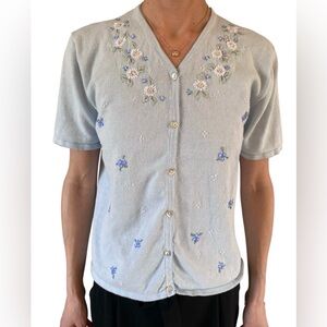Carolyn Taylor Preppy 90’s Embroidered Floral Breathable Button Down Cardigan S